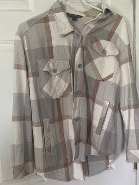 The Limited Plaid Button-Up Cardigan Jacket in Cream & Taupe